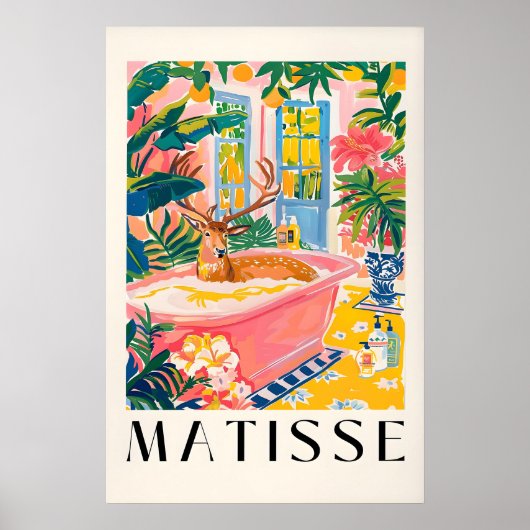 Herten in badkuip Kunstprint Midden-euwse Moderne Poster (Voorkant)