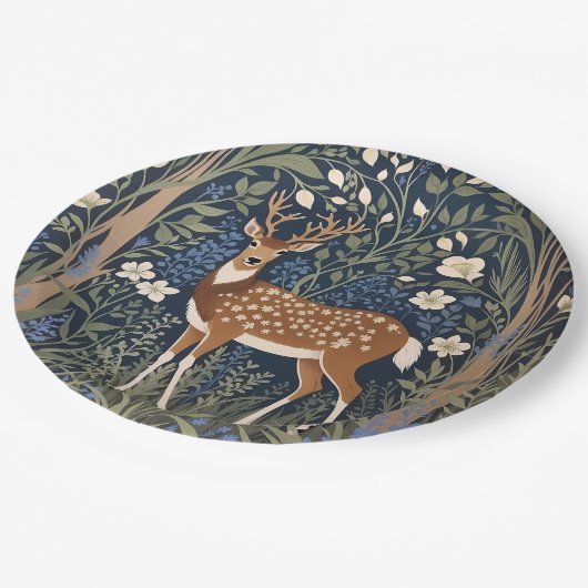 Herten in Bluebell Forest William Morris geïnspire Papieren Bordje (Gekanteld)