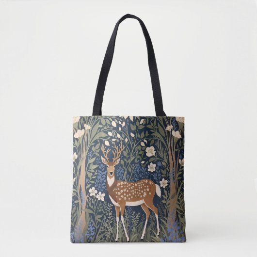 Herten in Bluebell Forest William Morris geïnspire Tote Bag (Voorkant)