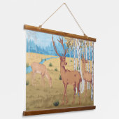 Herten in Bos Dier Hangend Wandkleed (Gebogen)