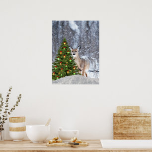 Herten in bos met kerstboom vakantieposter poster