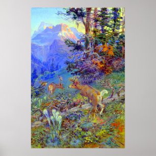 Herten in bos witte staart herten Charles Russell Poster