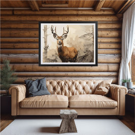 Herten in Bossen Impressionistisch Schilderen - AI Poster