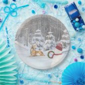 herten in bossen met kerstsnowman papieren bordje (Feest)