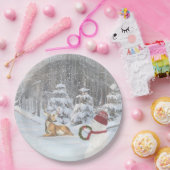 herten in bossen met kerstsnowman papieren bordje (Feest)