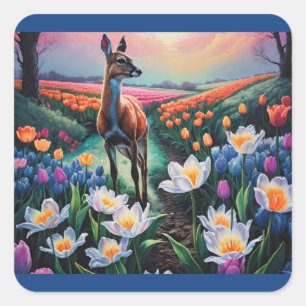 Herten in de bloemen vierkante sticker