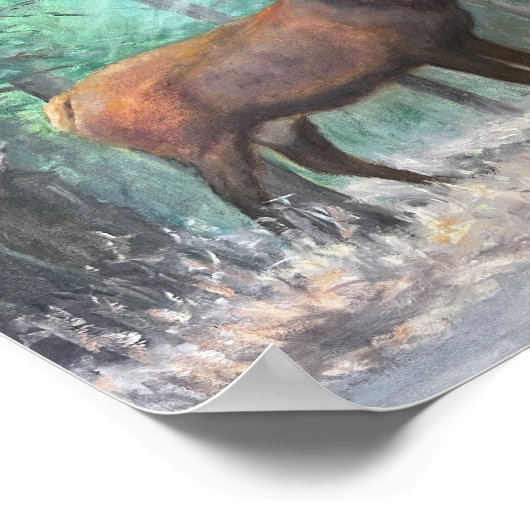 Herten in de Bossen olieverfschilderij. sneeuwboss Poster (Hoek)