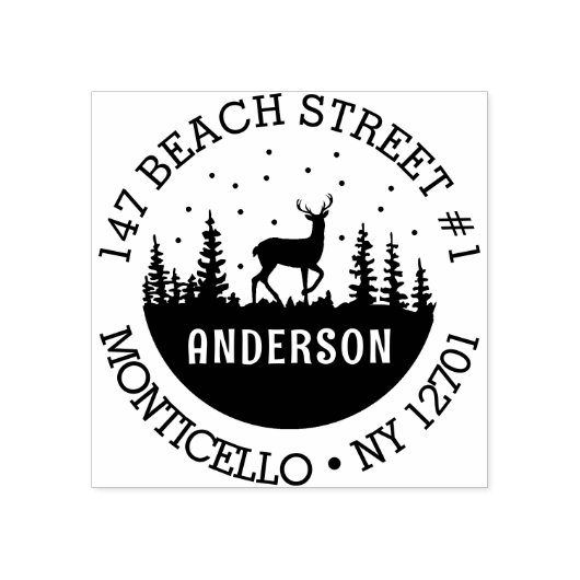Herten in de Bossen Wintervakantie Adres Rubberstempel (Afrduk)