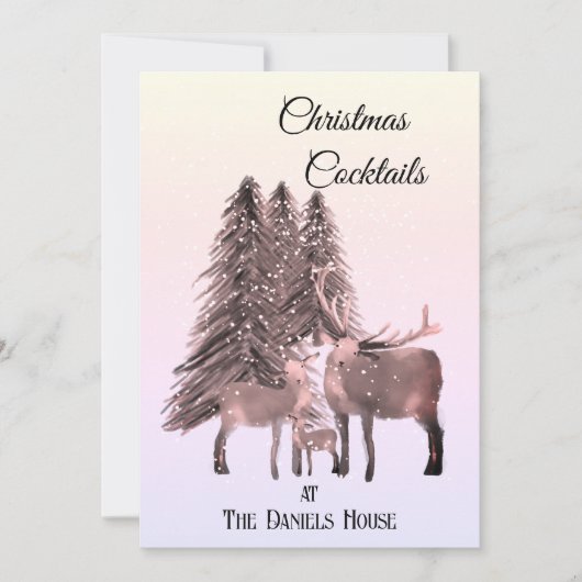Herten in de sneeuw Christmas Cocktail Party Kaart (Voorkant)