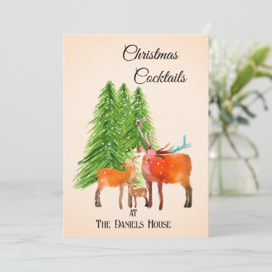 Herten in de sneeuw Christmas Cocktail Party Kaart (Staand voorkant)