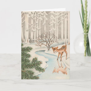  herten in de sneeuw feestdagen kaart