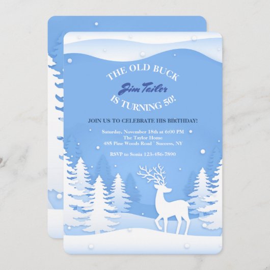 Herten in de Sneeuw Uitnodiging (Voorkant / Achterkant)