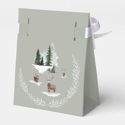 Herten in de weide van sneeuw winter bos scène bedankdoosjes (Achterkant)