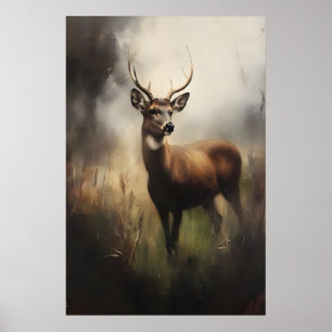 Herten in de weide vintage-wildlife-kunstprint, ru poster