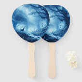 Herten in donker bos van blauwe nevel handwaaier (Voorkant en achterkant)