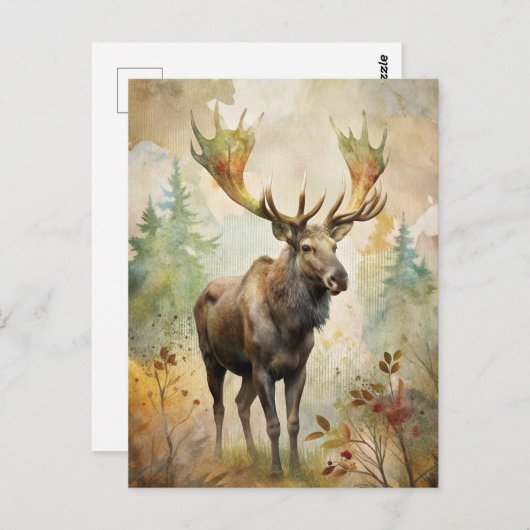 Herten in een bos briefkaart (Voorkant / Achterkant)