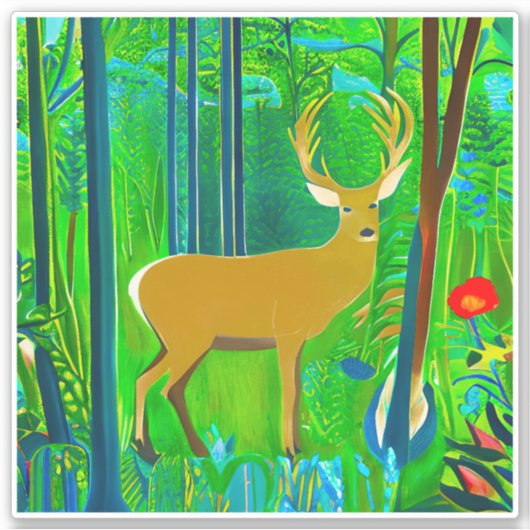 Herten in een fantasiebos omgeving sticker (Voorkant)