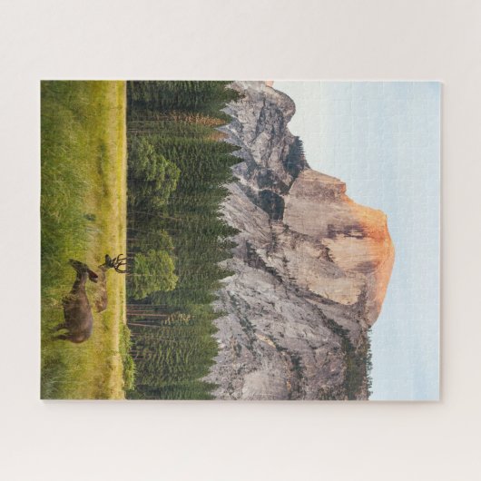 Herten in een Field Mountains landschap Legpuzzel (Horizontaal)