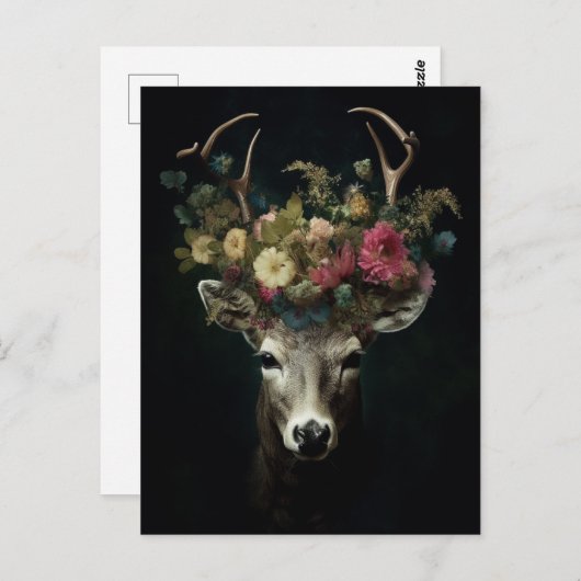 Herten in een kroon van bloemen briefkaart (Voorkant / Achterkant)
