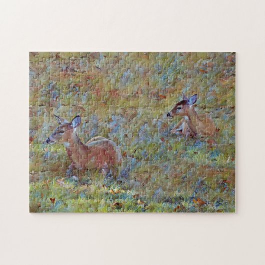 Herten in een Meadow Animal Art Puzzel (Horizontaal)