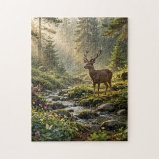 Herten in een nevelig bos legpuzzel