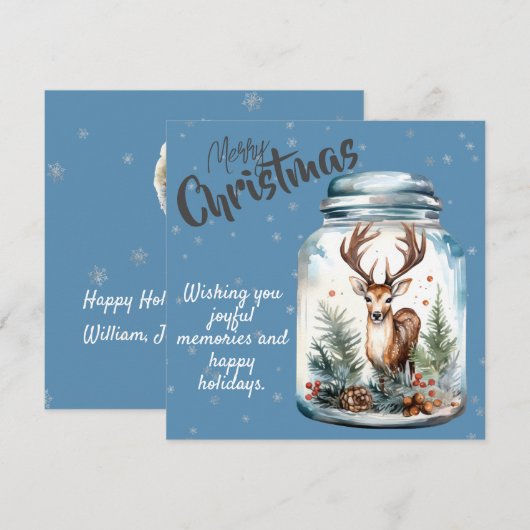 Herten in een pot Sneeuwvlokken Blauw Feestdagenkaart (Voorkant / Achterkant)