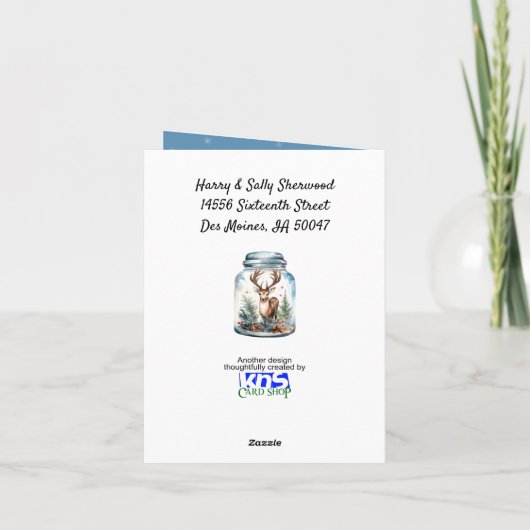 Herten in een pot Sneeuwvlokken Blauw Kaart (Achterkant)