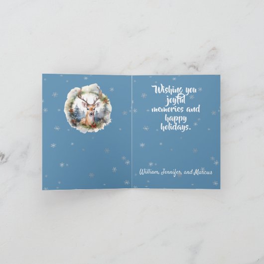 Herten in een pot Sneeuwvlokken Blauw Kaart (Binnen)