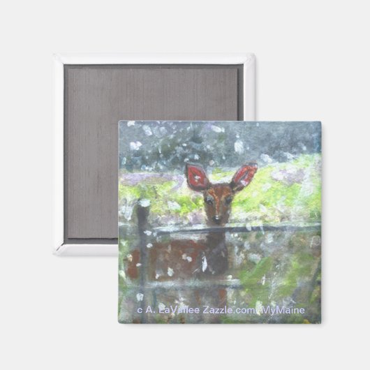 Herten in een sneeuw storm magneet (Voorkant / Achterkant)