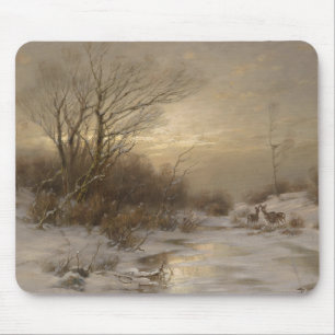 Herten in een winterlandschap - Désiré Thomassin Muismat