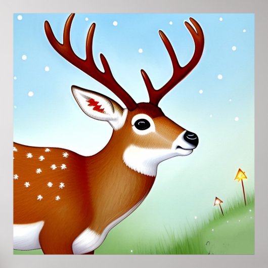 Herten in een winterwonderlandscène poster (Voorkant)