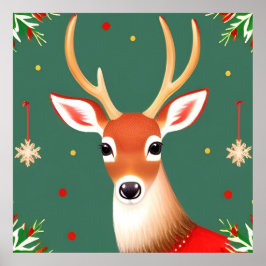 Herten in een winterwonderlandscène poster