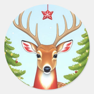 Herten in een winterwonderlandscène ronde sticker