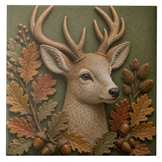Herten in herfst bos dier tegeltje (Voorkant)