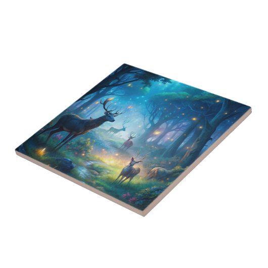 Herten in het betoverde bos tegeltje (Zijkant)