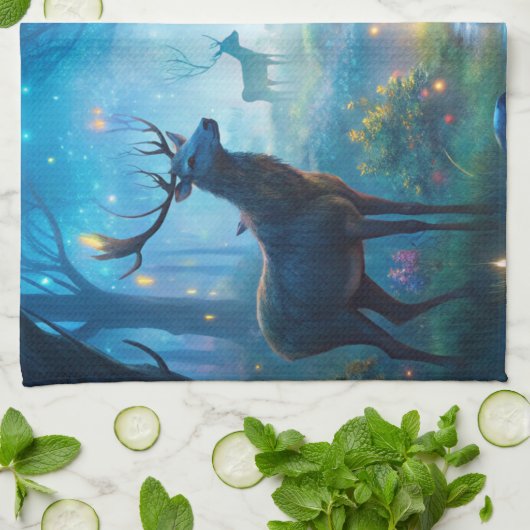 Herten in het betoverde bos theedoek (Gevouwen)