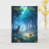 Herten in het betoverde bos Verjaardag Kaart (Gele Bloem)