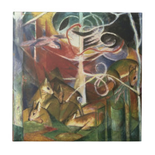 Herten in het bos door Franz Marc, Vintage Fine Ar Tegeltje