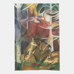 Herten in het bos door Franz Marc, Vintage Fine Ar Theedoek