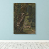 Herten in het bos (door Gustave Courbet) Canvas Afdruk (Insitu (Houten vloer))