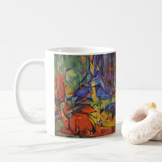 Herten in het bos II door Franz Marc, Vintage Art Koffiemok (Met donut)