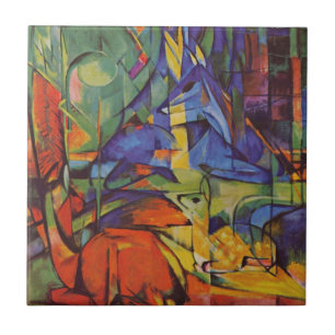 Herten in het bos II door Franz Marc, Vintage Art Tegeltje