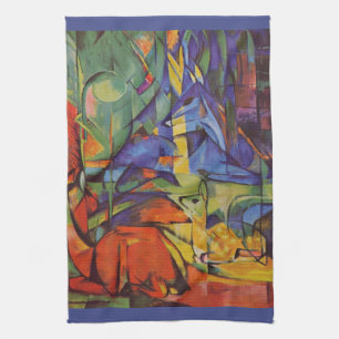 Herten in het bos II door Franz Marc, Vintage Art Theedoek