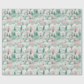 Herten in het bos Munt Groen en Roze Kerstmis Cadeaupapier (Vlak)