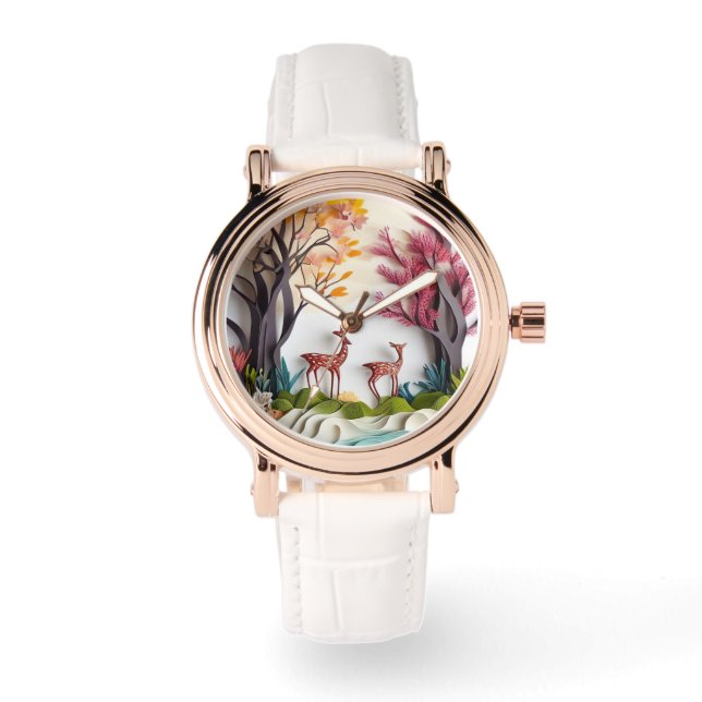 Herten in het bos Unieke kunst Horloge (Voorkant)