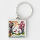 Herten in het bos Unieke kunst Sleutelhanger (Voorkant)