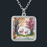 Herten in het bos Unieke kunst Zilver Vergulden Ketting<br><div class="desc">Mooi afbeelding herten in een bos in de stijl van gelaagd papier om 3D te kijken. Dit is een vlak gedrukt afbeelding geen lagen of 3D gebruikt.</div>