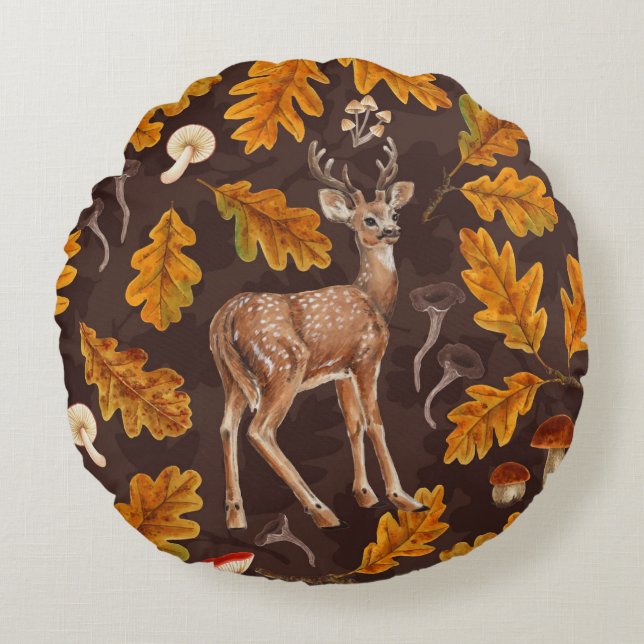 Herten in het herfstbos 2 rond kussen (Voorkant)