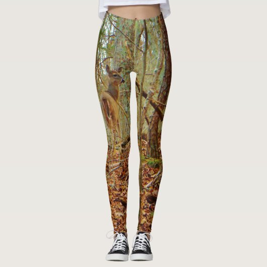 Herten in het hout. Camo Camouflage stretch broek. Leggings (Voorkant)