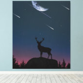 Herten in het maanlicht canvas afdruk (Insitu (Houten vloer))